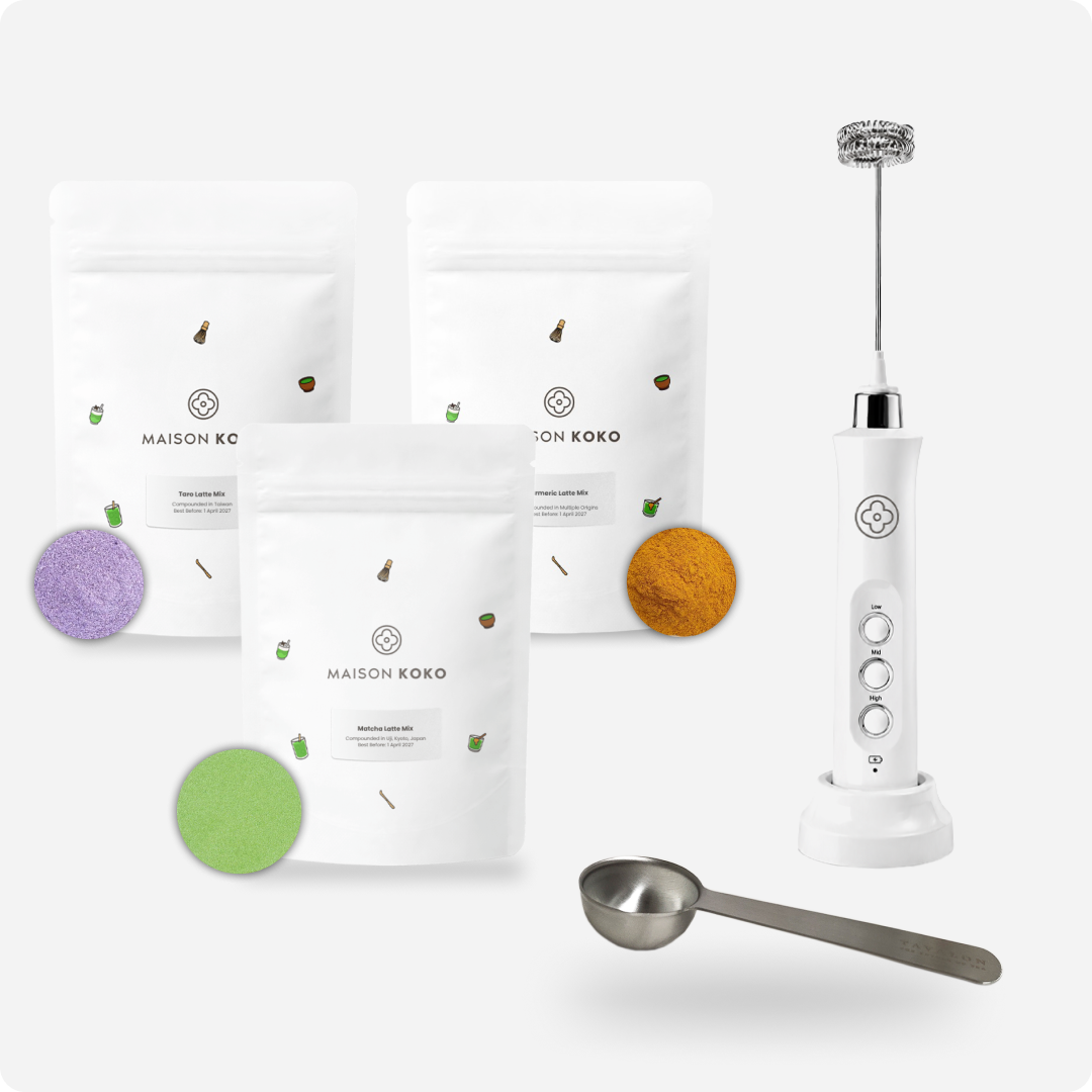 Pro Barista Pack Includes 3 Latte Mix One Spoon and One Electric Milk Frother Stick | Maison Koko