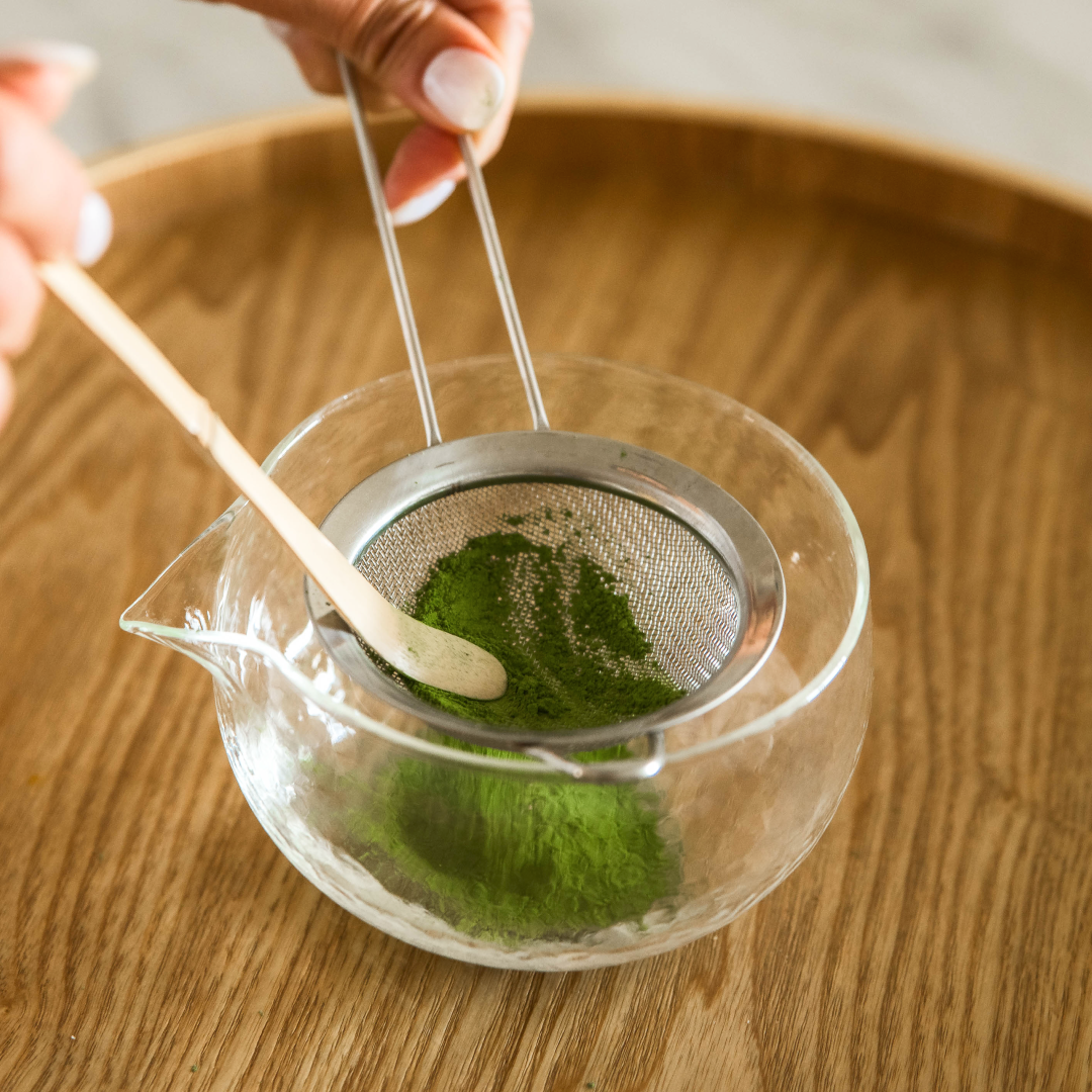 Sifting matcha with Bamboo Matcha Scoop (Chashaku) | Maison Koko
