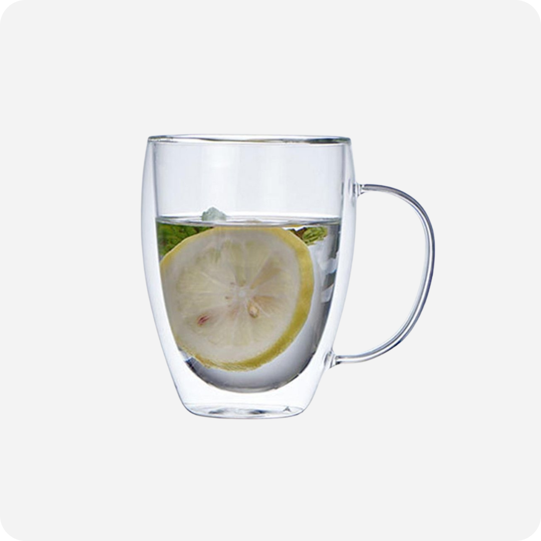 Sleek Double Wall Glass Cup with Handle (450ml)