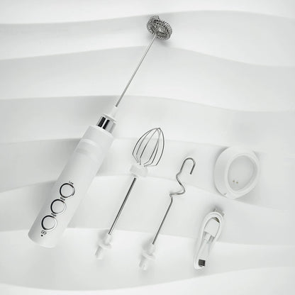 Electric Milk Frother Stick with Charging Stand 3 different high-quality stainless steel whisks | Maison Koko