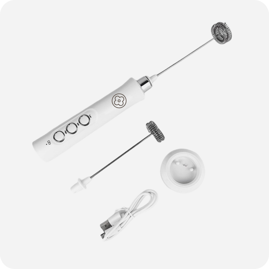 Electric Milk Frother Stick with Charging Stand (White) | Maison Koko