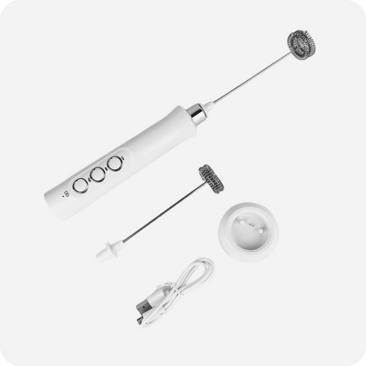 Electric Milk Frother Stick with Charging Stand (White) | Maison Koko