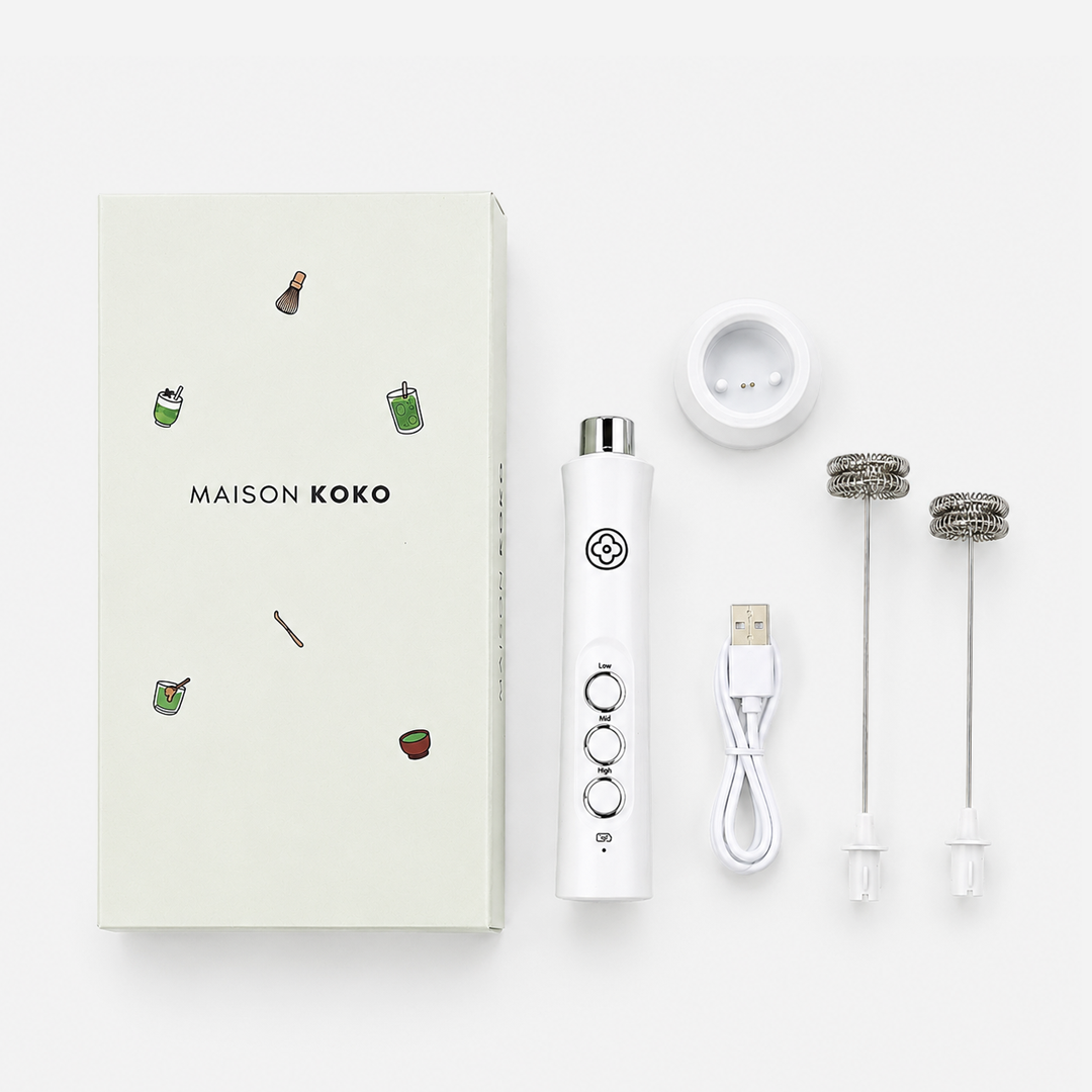 Electric Milk Frother Stick with Charging Stand (White) Unbox | Maison Koko