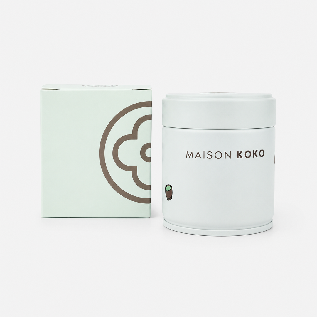 Empty Matcha Tin Light Green Front View Box | Maison Koko