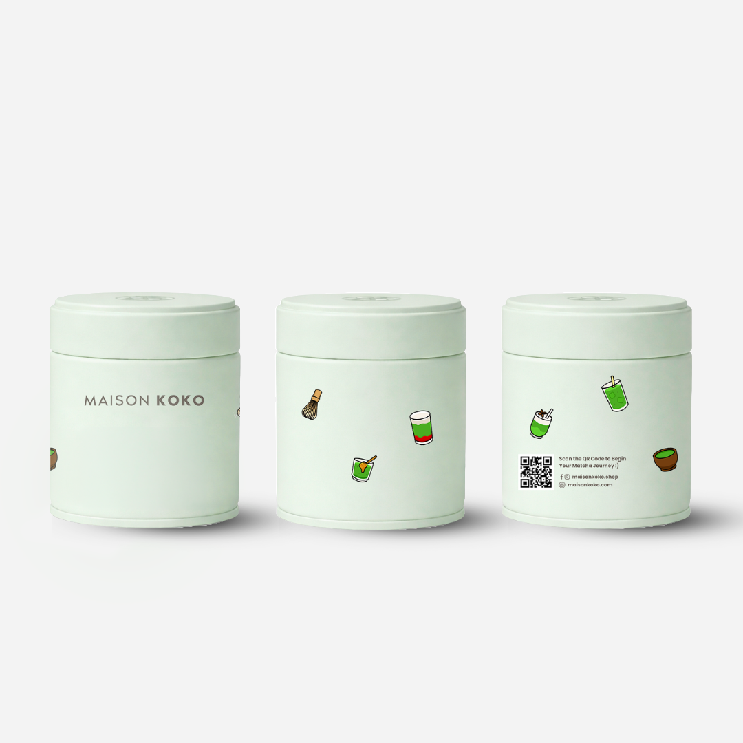 Empty Matcha Tin light Green Colour | Maison Koko