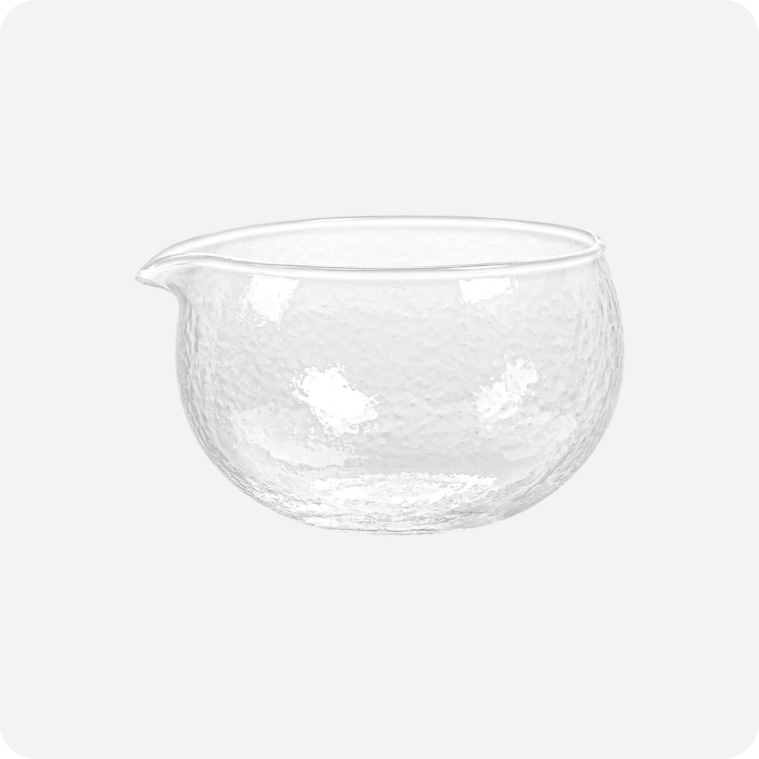Glass Matcha Bowl with Spout (500ml Textured Glass) | Maison Koko