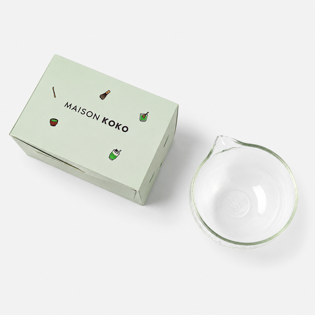 Glass Matcha Bowl with Spout (500ml Textured Glass) Top View | Maison Koko