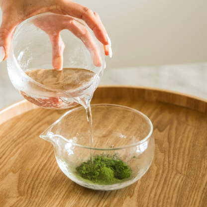 Glass Matcha Bowl with Spout (Textured Glass) | Maison Koko