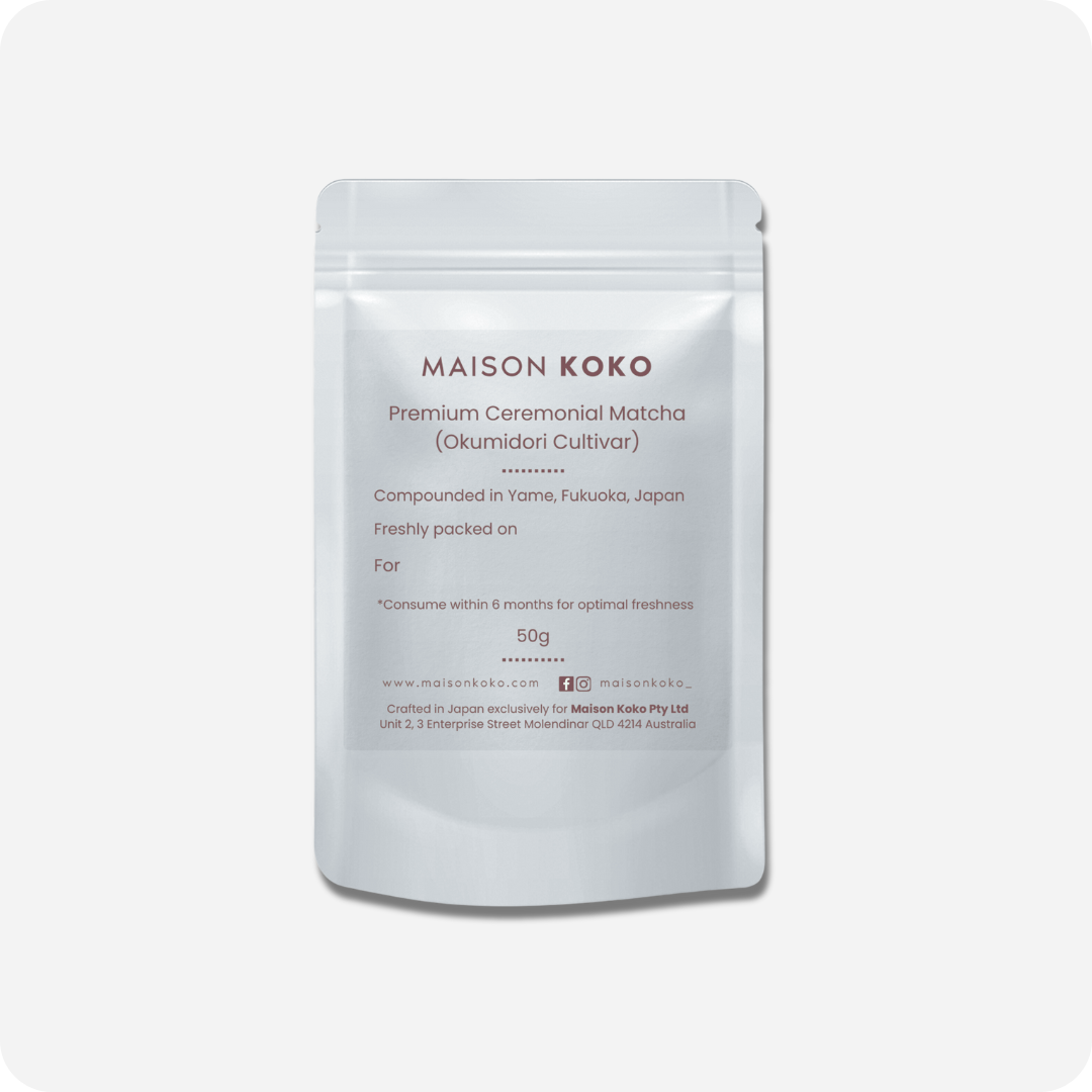 Premium Ceremonial Matcha Powder (Okumidori Cultivar) Package | Maison Koko