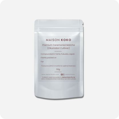Premium Ceremonial Matcha Powder (Okumidori Cultivar) Package | Maison Koko