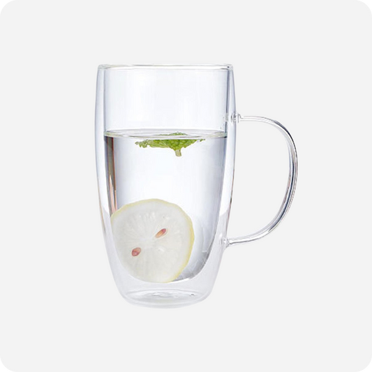 Sleek Double Wall Glass Cup with Handle (450ml) | Maison Koko
